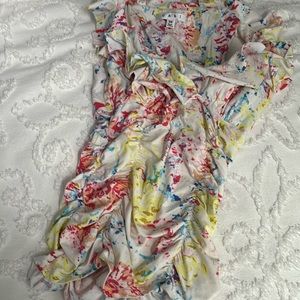 Cabi sleeveless top with ruching and ruffles